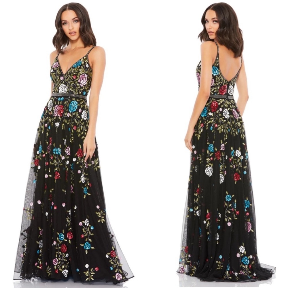 Mac Duggal Black Floral Maxi Dress